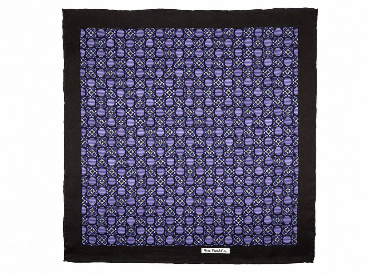 Black Border Violet Medallion Pocket Square — full pattern