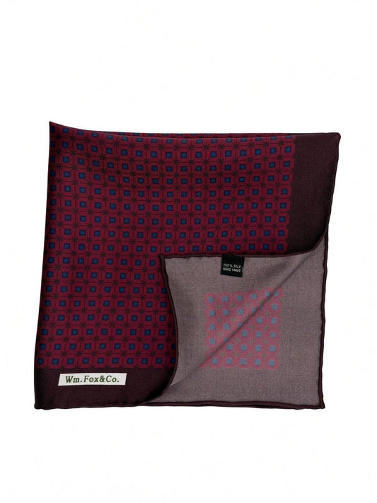 Burgundy Tonal Micro Pattern Pocket Square — folded detail