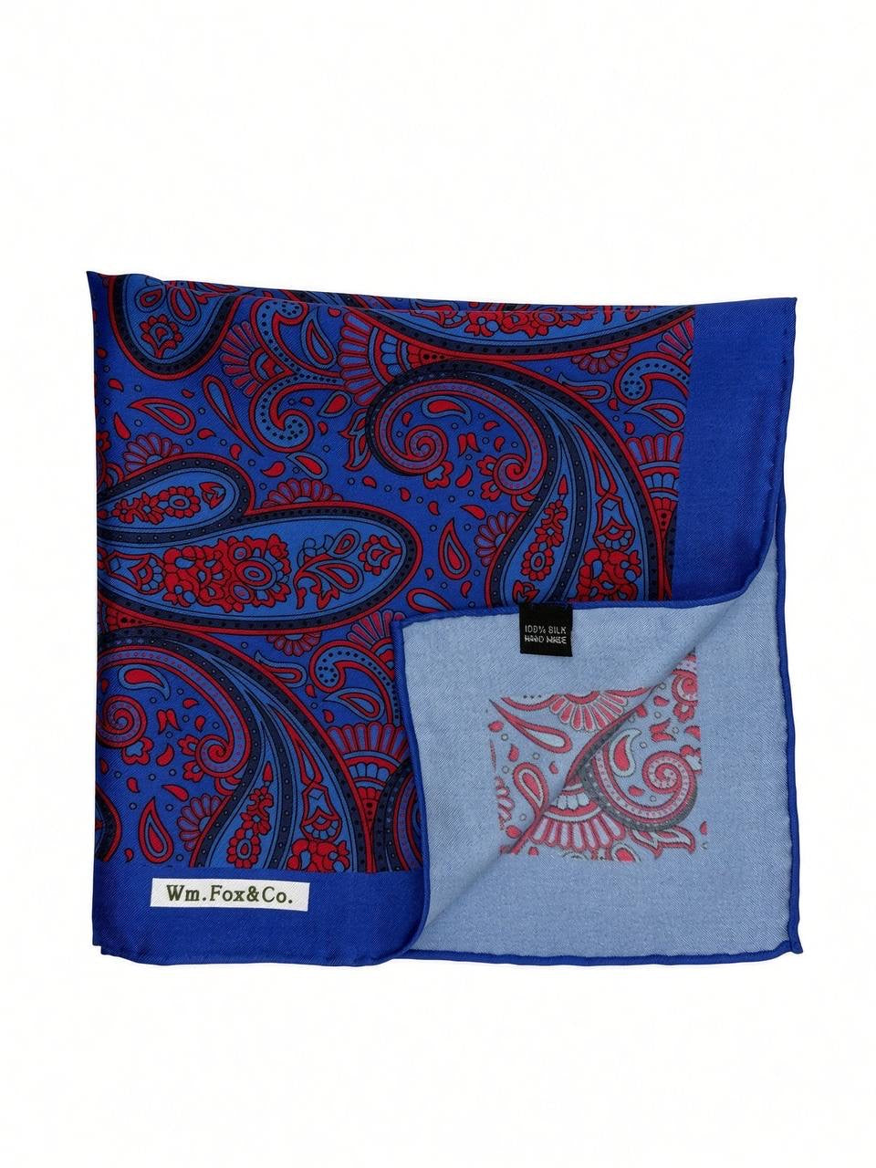 Royal Blue & Wine Paisley Pocket Square — folded detail