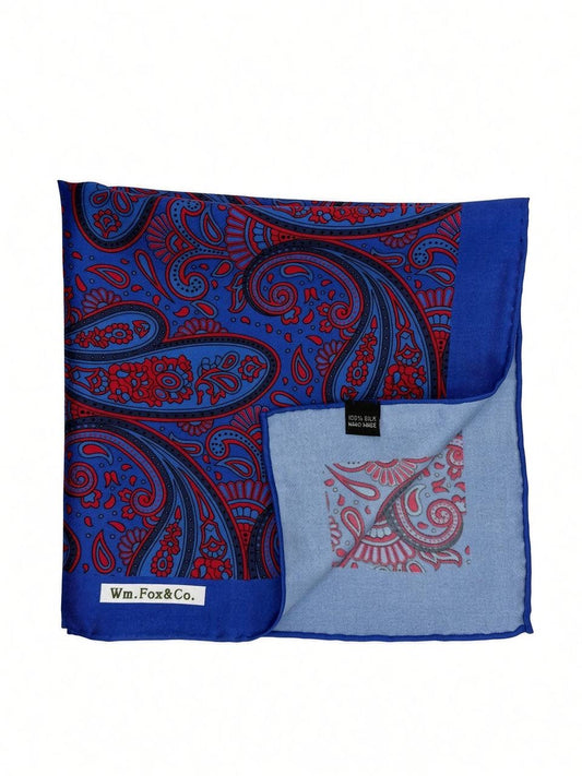 Royal Blue & Wine Paisley Pocket Square — folded detail