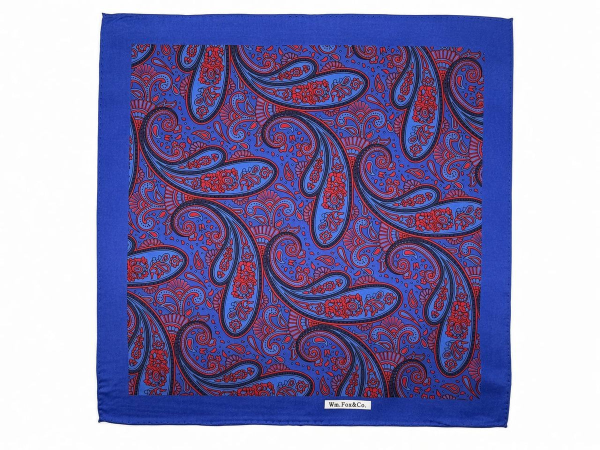 Royal Blue & Wine Paisley Pocket Square — full pattern