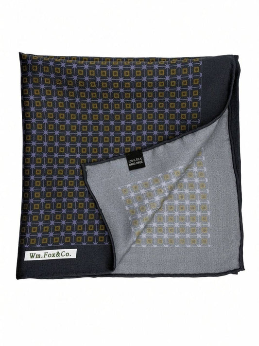Charcoal & Olive Mini Square Pocket Square — folded detail