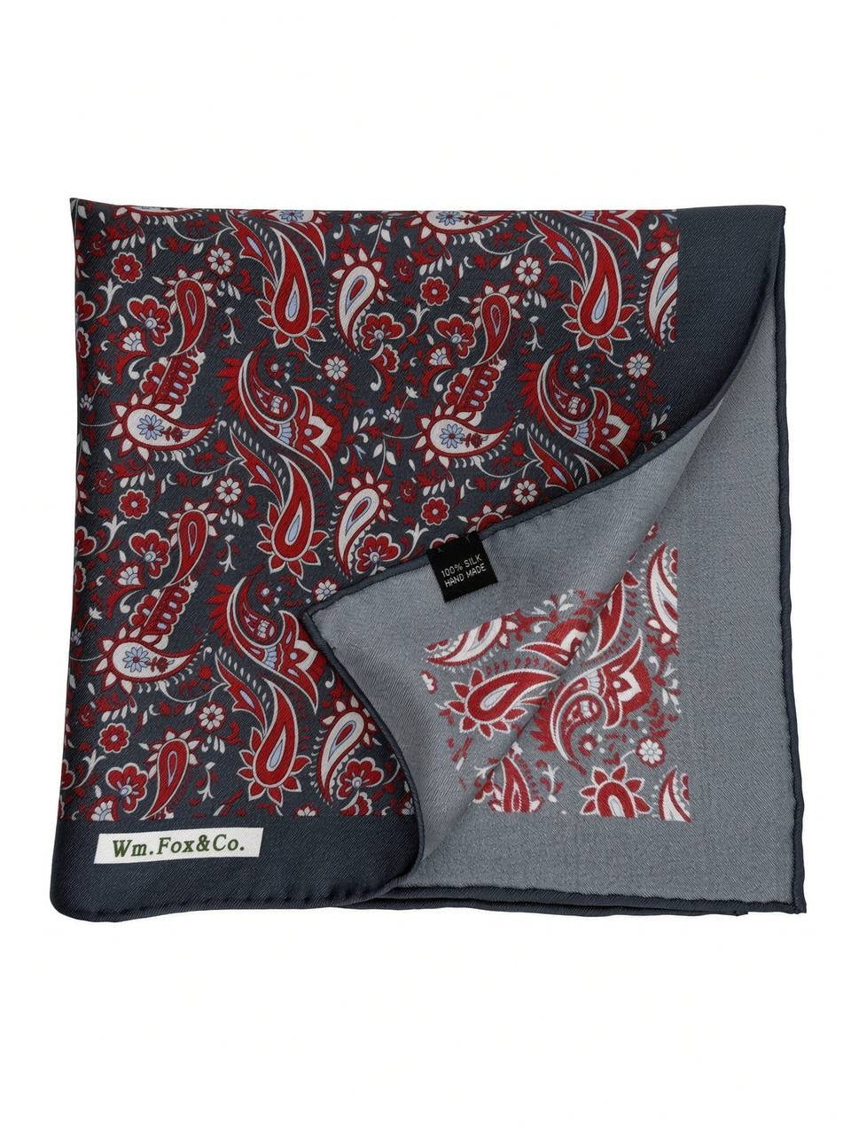 Black & Ruby Botanical Paisley Pocket Square — folded detail