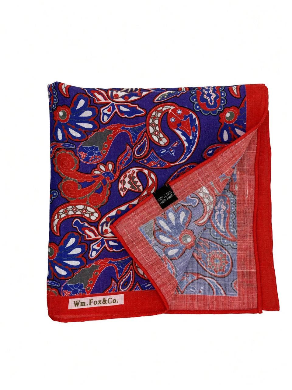 Rust Border Multicolor Paisley Pocket Square — folded detail