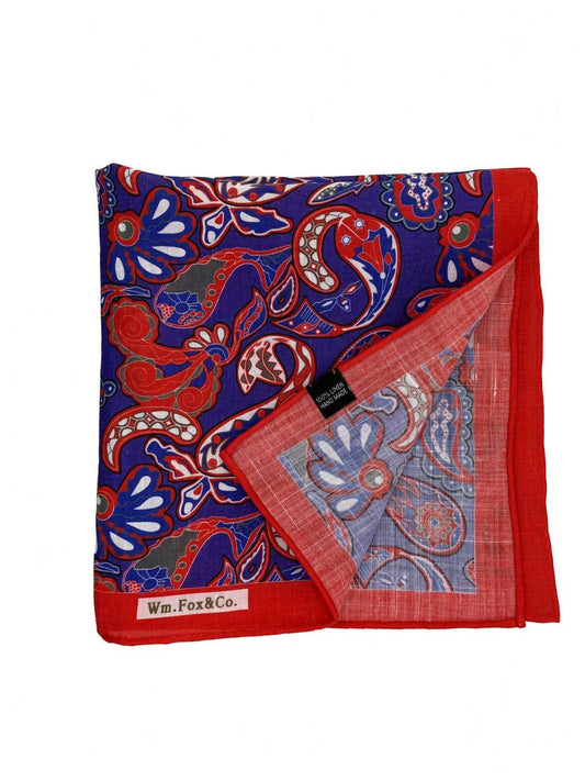 Rust Border Multicolor Paisley Pocket Square — folded detail