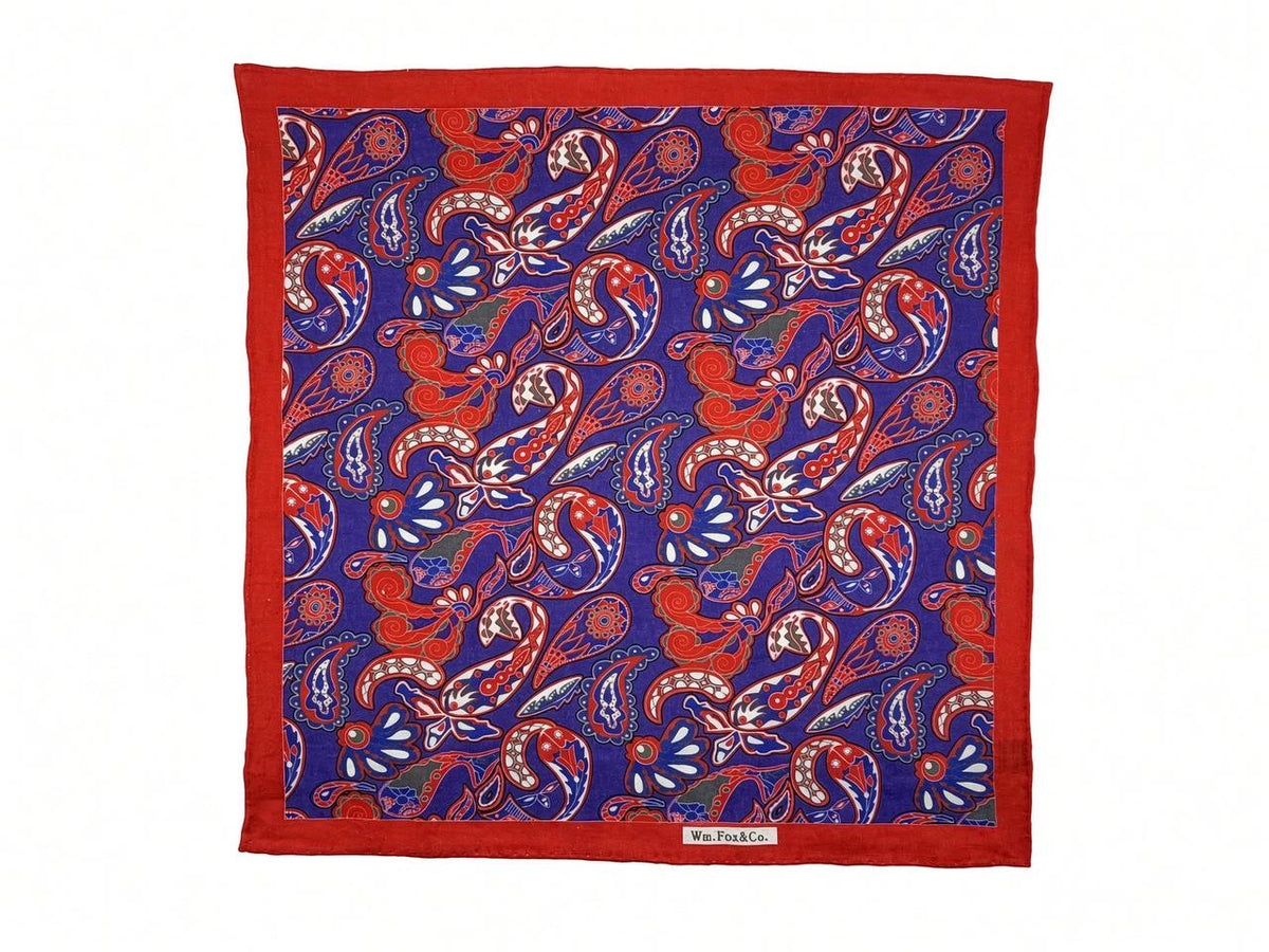 Rust Border Multicolor Paisley Pocket Square — full pattern