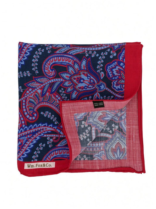 Crimson Border Navy & Pink Paisley Pocket Square — folded detail