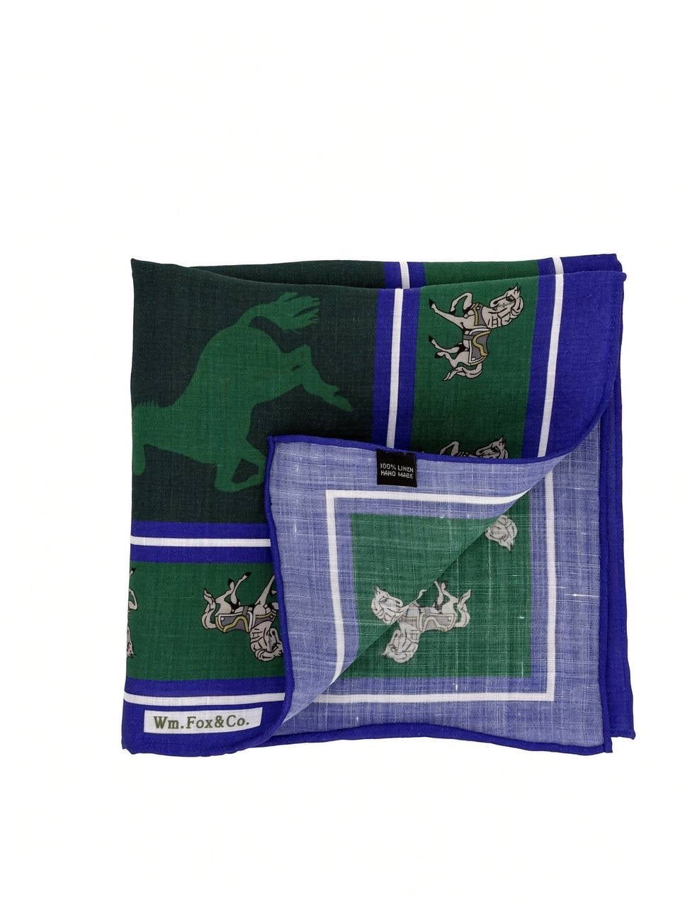Green Equestrian Panel Pocket Square — folded detail