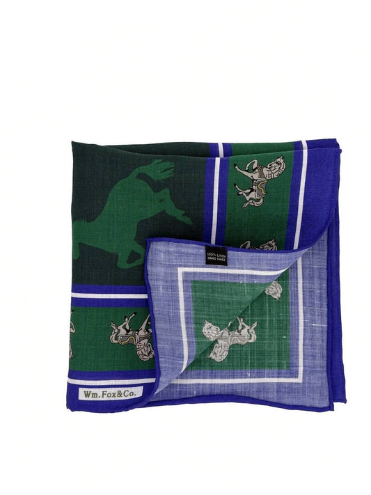 Green Equestrian Panel Pocket Square — folded detail