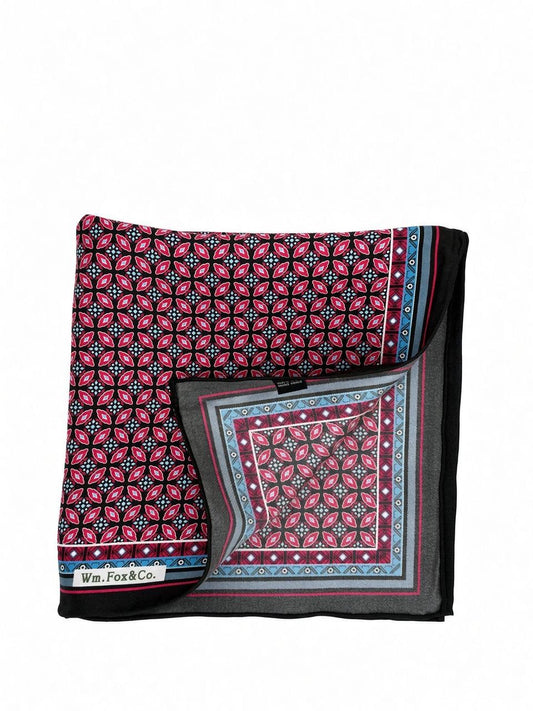 Black Border Rose Mosaic Pocket Square — folded detail