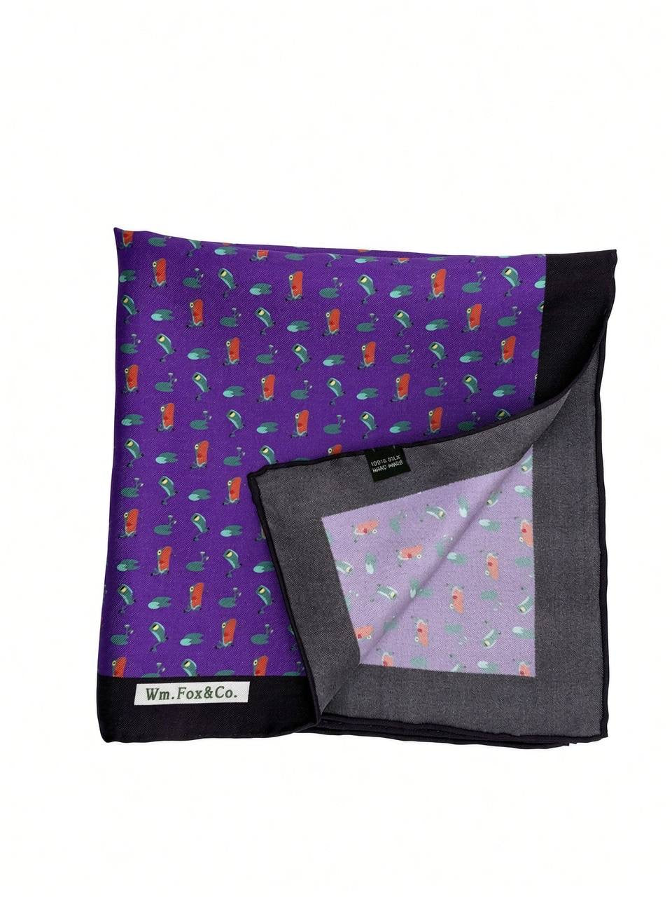 Black Border Violet Mini Motif Pocket Square — folded detail