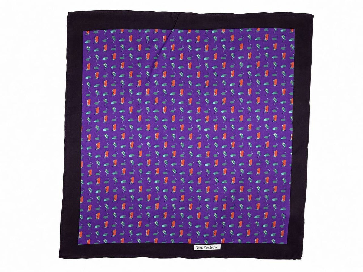 Black Border Violet Mini Motif Pocket Square — full pattern