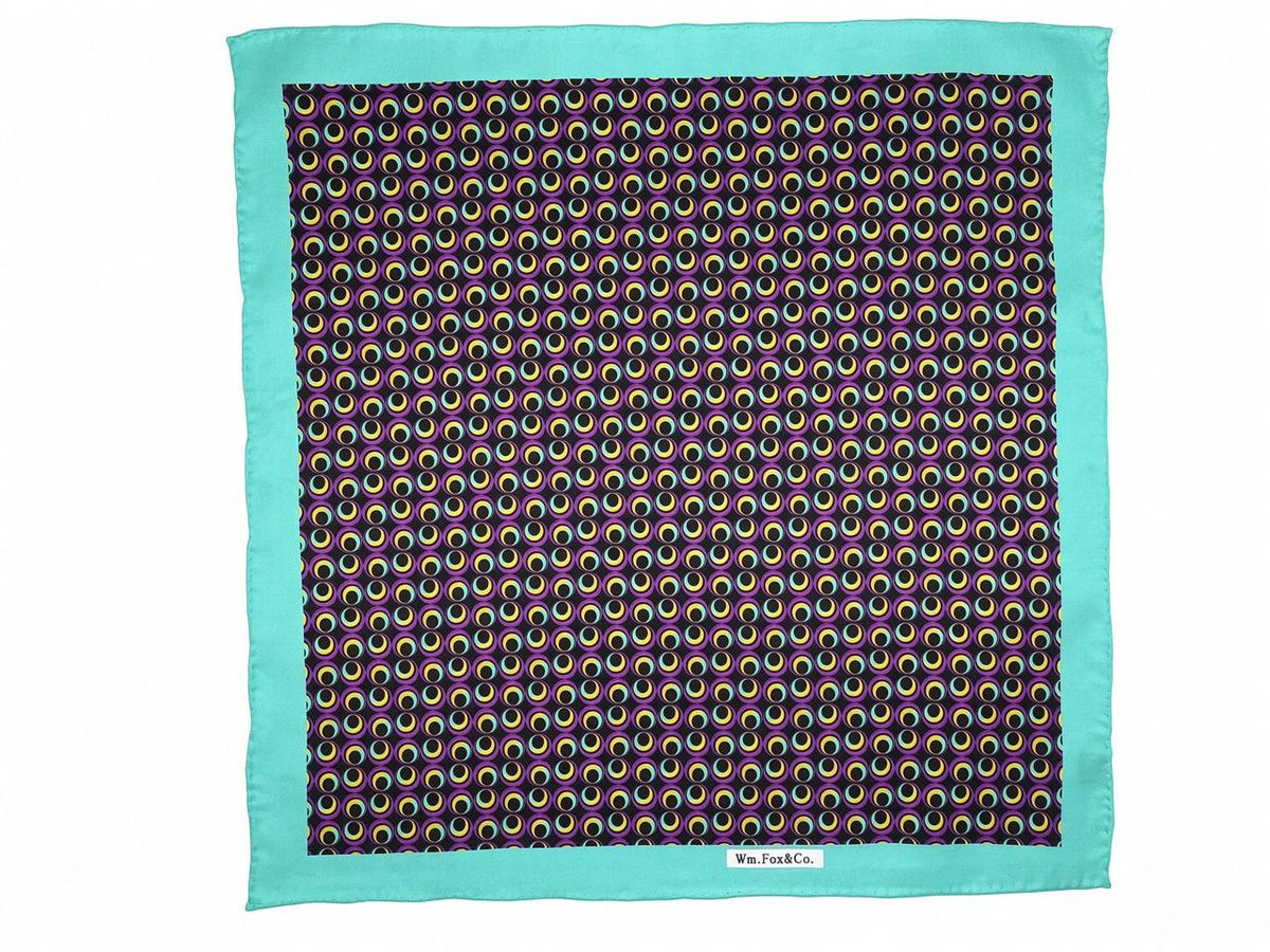 Aqua Border Multicolor Rings Pocket Square — full pattern