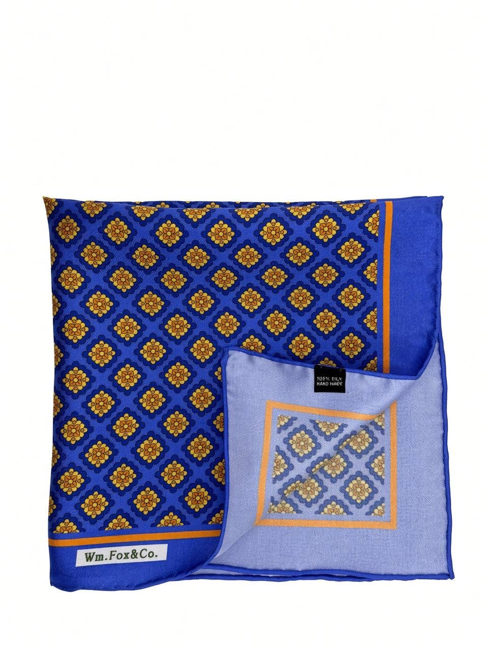 Royal Blue & Gold Diamond Pocket Square — folded detail