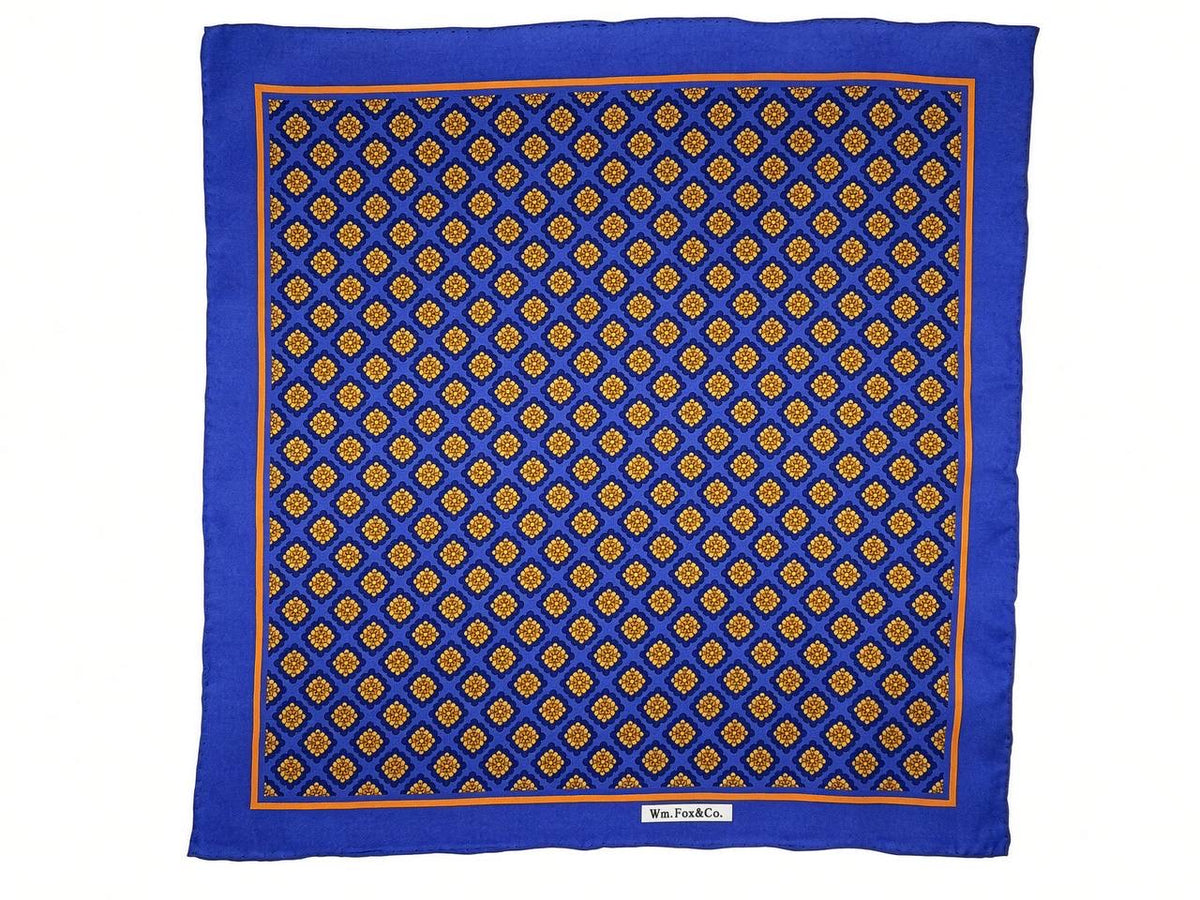 Royal Blue & Gold Diamond Pocket Square — full pattern