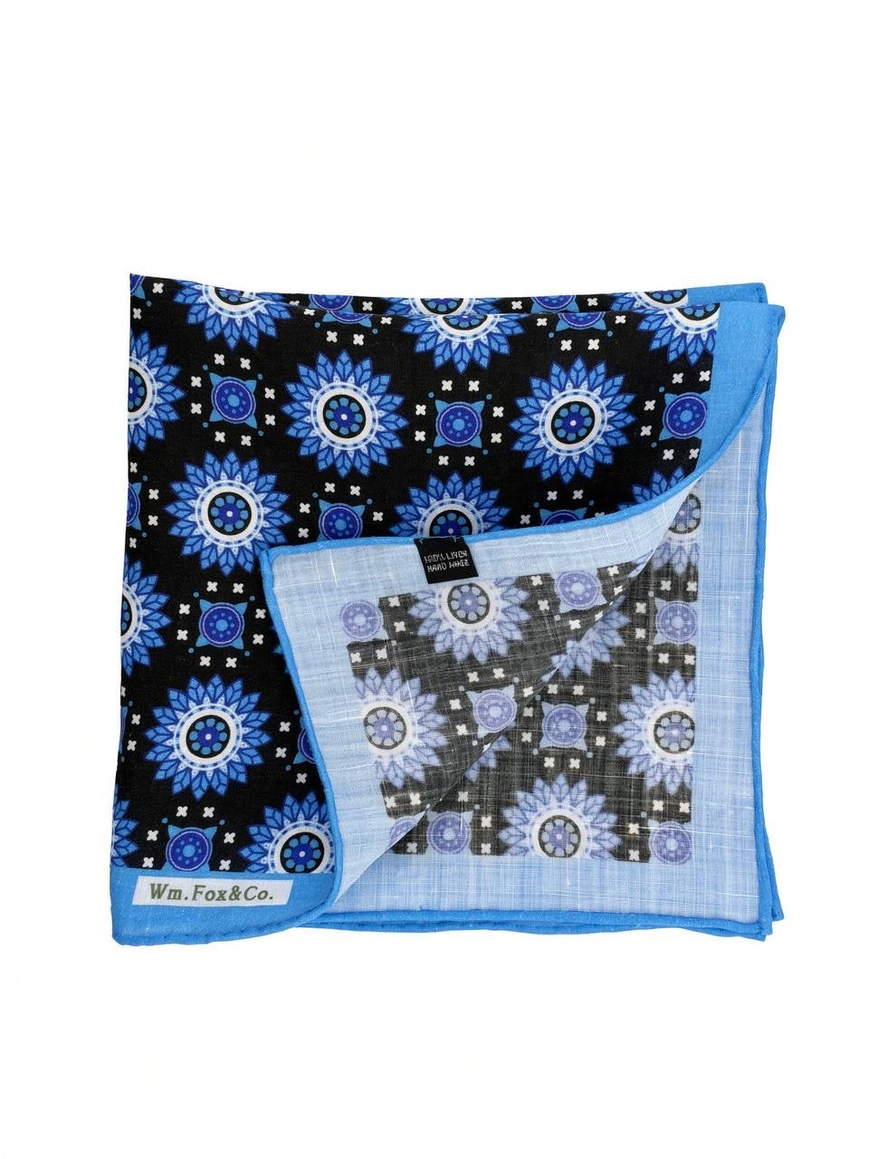 Sky Blue Border Sunburst Medallion Pocket Square — folded detail