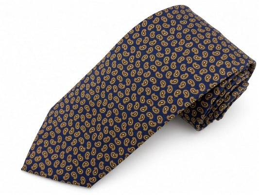 Navy and Gold Paisley Necktie, full view