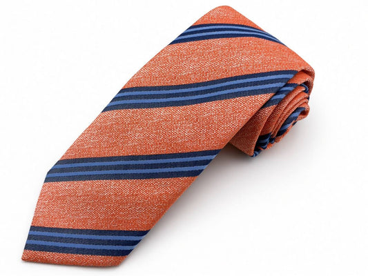 Coral and Navy Stripe Necktie, full view