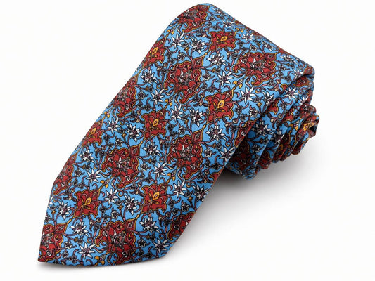 Sky Blue Floral Paisley Necktie, full view
