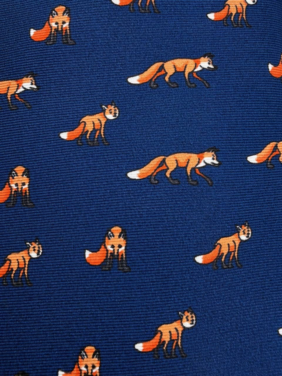 Navy Animal Motif Necktie, fabric close-up