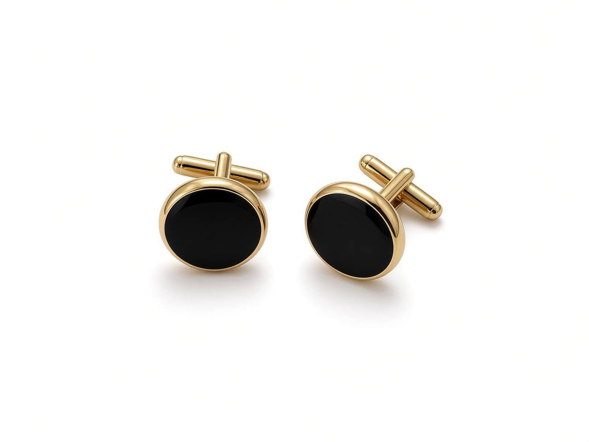Black Round Gold-Tone Cufflinks - Wm. Fox & Co.