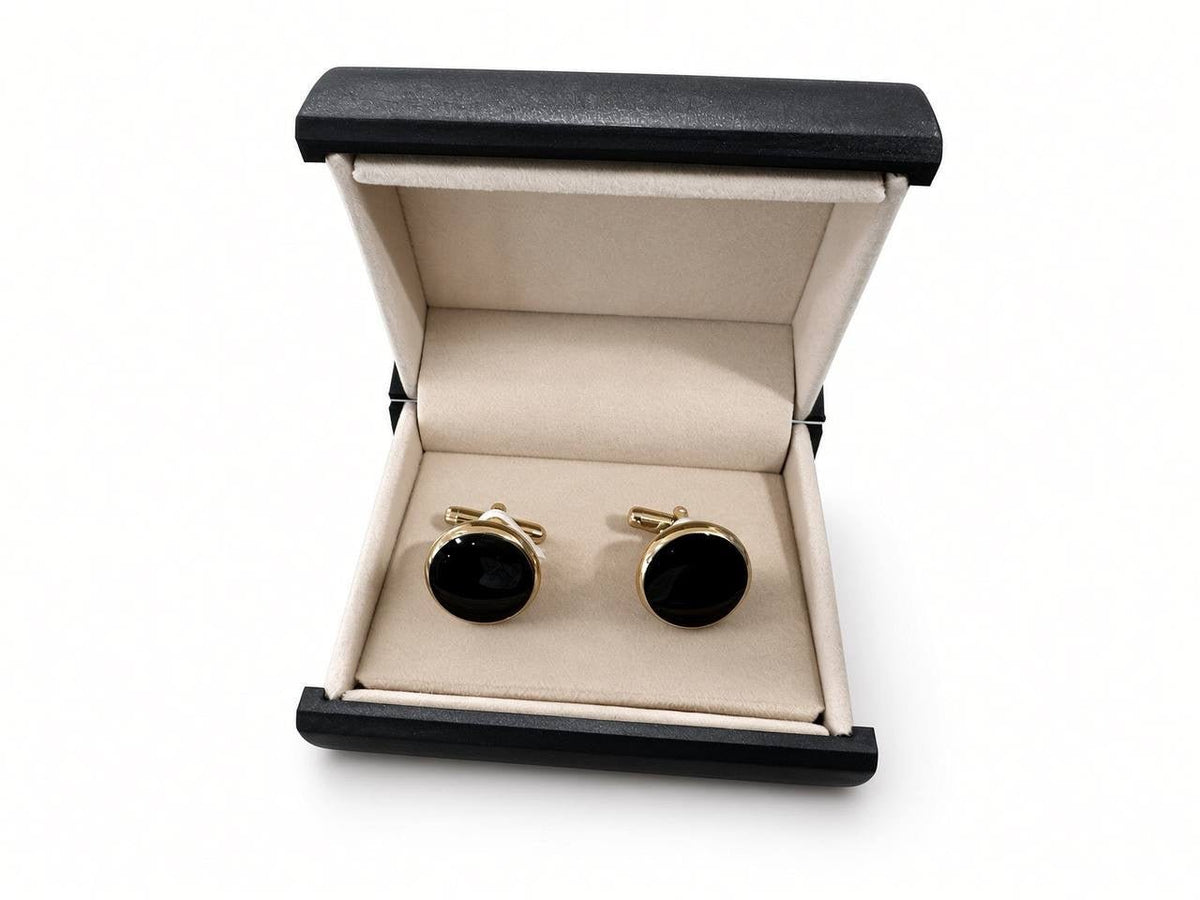 Black Round Gold-Tone Cufflinks - Wm. Fox & Co.