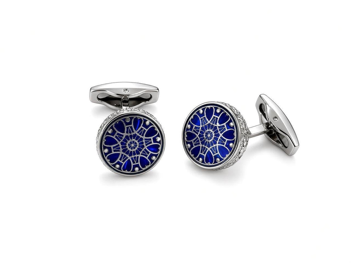 Blue Geometric Medallion Cufflinks - Wm. Fox & Co.