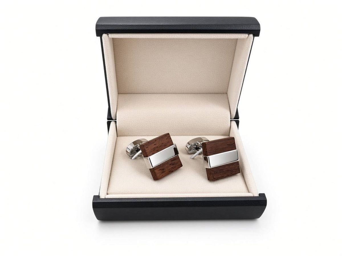 Brown Inlay Rectangular Cufflinks - Wm. Fox & Co.